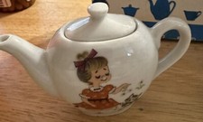 Japan Doll girl playing with kitten vintage Japan 4 Place kids tea set