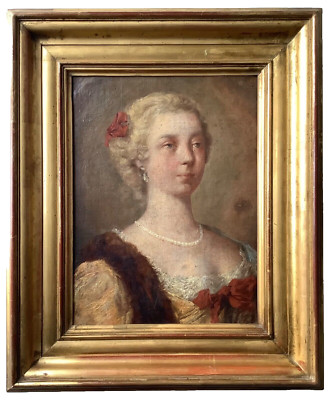 18th Century Circle Van Loo Portrait Noble Lady Antique Old Master Oil on Canvas