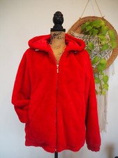 Red Faux Fur Hooded Zippered Front Special Occasion Jacket Woman's Sz Large Nwt