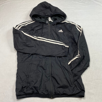 Adidas Mens Active Track Jacket sz M Black Full Zip Hooded Pockets