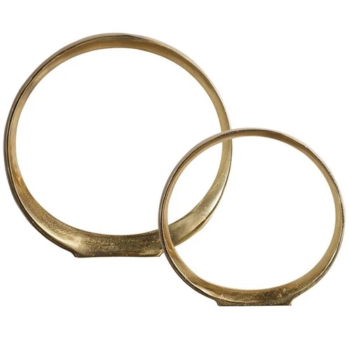 Uttermost Jimena 2-Piece Contemporary Aluminum Ring Sculpture Set in Gold - Picture 1 of 5