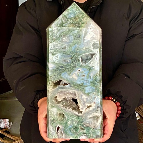 10.05LB Natural water grass agate wide column Obelisk quartz crystal sample colu - 第 2/11 張圖片