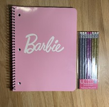 Barbie Notebook, Wide Ruled, 80 Sheets, Pink With 8 Pack Glitter Pencils