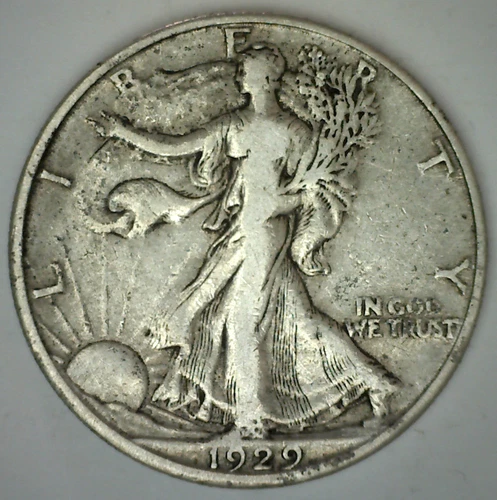 1929 D Walking Liberty Silver Half Dollar Coin 50c Very Fine Walker Denver Mint