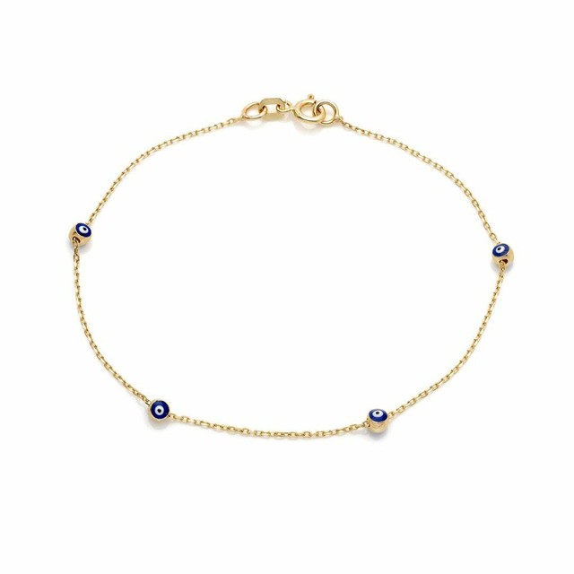 Gold Evil Eye Bracelet, 14K Solid Yellow Gold Evil Eye Bracelet with CZ