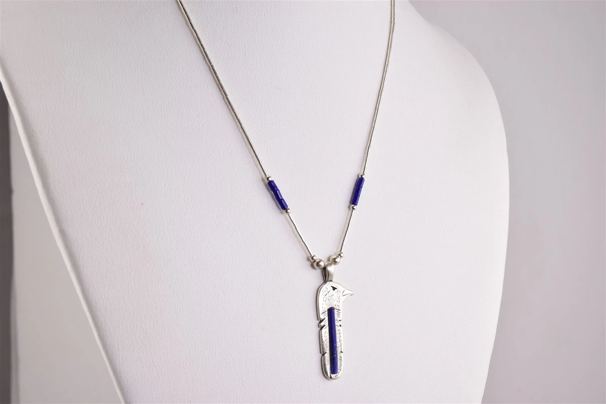 Sundance Jewelry Sterling Silver Lapis 32mm x 12mm Eagle Necklace