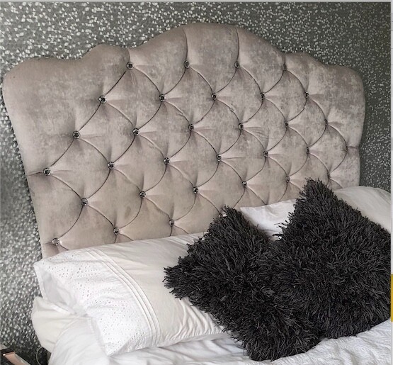 Grey with diamante small double bed headboard used 4ft eBay