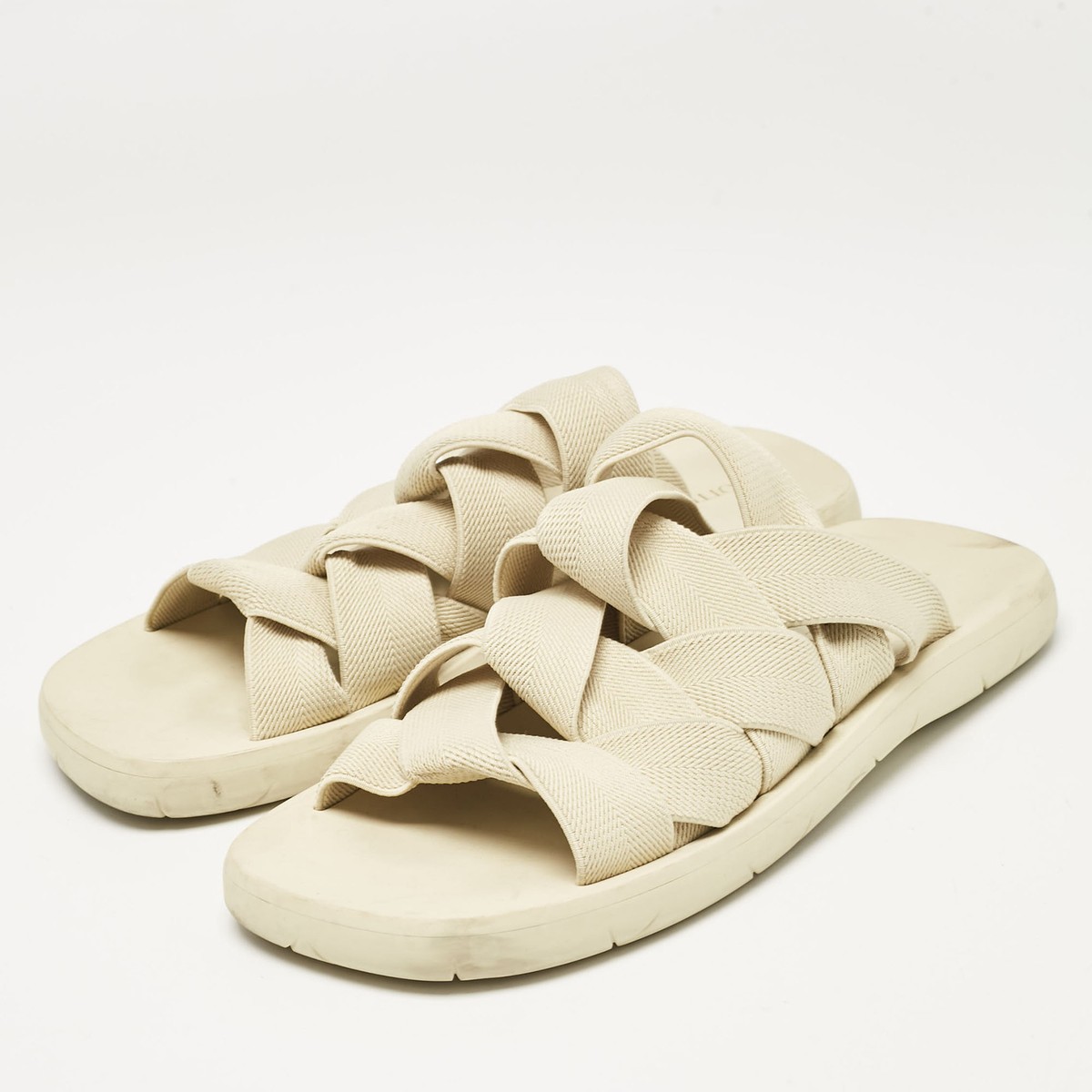 Bottega Veneta Cream Intrecciato Fabric Slide Sandals Size Bottega Veneta Cream Intrecciato Fabric Slide Sandals Size