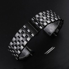 Black Curved Stainless Steel Butterfly Buckle Clasp Watch Band Strap 18-22mm