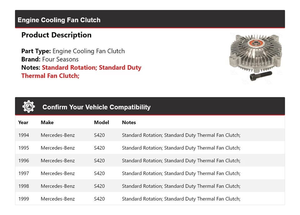 Embrague ventilador refrigeración motor Mercedes-Benz S420 1994-1999 4 estaciones 1995 1996 Foto 2 de 4
