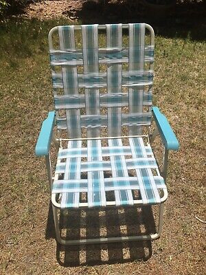 One Vintage Steel Frame Lawn Patio Folding Chair - Webbing Retro -  Blue/Green