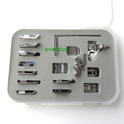 16 Presser Feet & Plastic Box For Bernina 205,318,440,500 Deco,Bernette 350,50