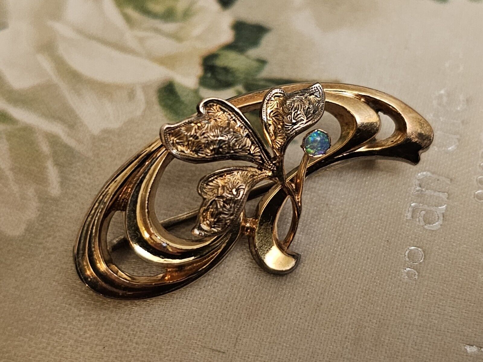 Antique Art Nouveau Gold Filled Opal Brooch Pin 1… - image 15