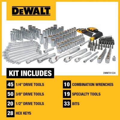 DEWALT DWMT81534 205-Piece SAE/Metric Mechanics Tool Set With Hard Blow Molded Case – Chrome Finish