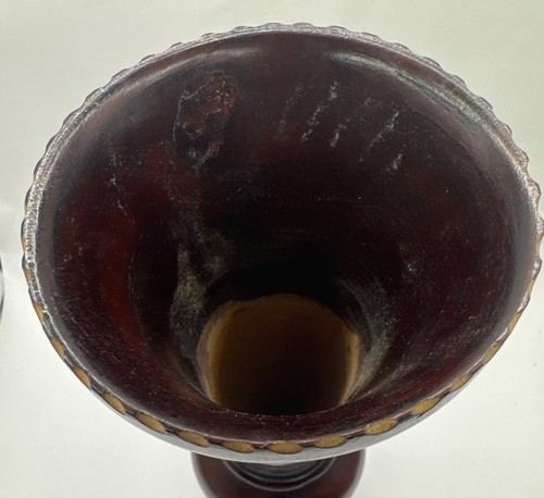 Vintage Hand Turned Carved Wooden Etched Floral Vase Bohemian 10 Inches - Picture 4 of 11