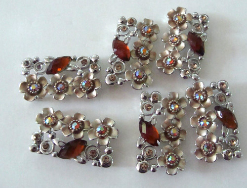 6 Red Silver/Goldtone Crystal Metal Two Hole Slider Glass Flower Bead Gallery