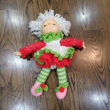 Vintage Ice Cream Doll Strawberry Shortcake Type Yarn Hair Knit Costume Preowned
