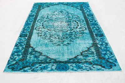 Top Orientteppich Vintage Antik Look 260x170 türkis 3D Relief handgeknüpft T6013 - Bild 1 von 4
