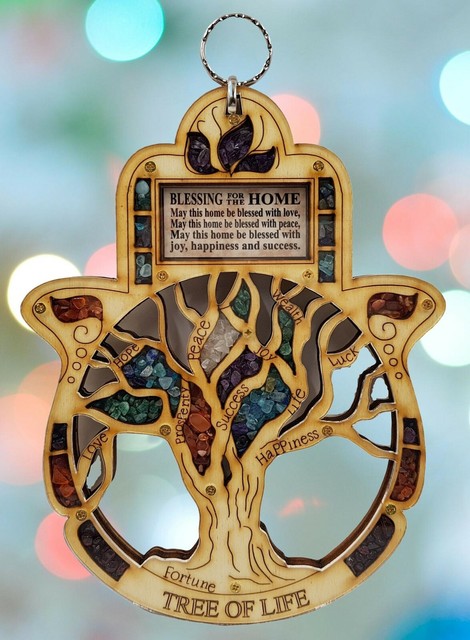 Tree of Life Wooden Home Blessing Hamsa Wall Hanging Decor ...