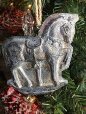 Primitive Antique Tin Style Christmas Tree Horse Resin Chocolate Mold Ornament 