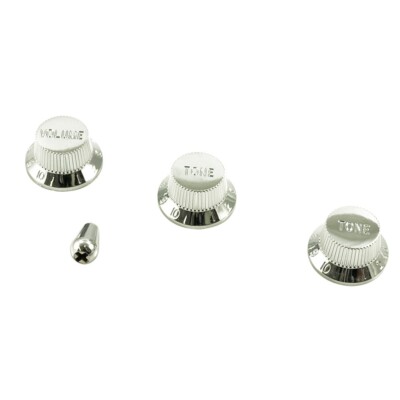 SET CHROMKNÖPFE + TIP STYLE FÜR STRATOCASTER USA & MEXICO FÜR 24 SPLINE TÖPFE