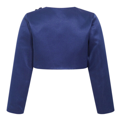 Kids Girl Satin Long Sleeve First Communion Bolero Cardigan Flower Girl Sweater - Picture 72 of 89
