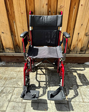 NOVA Transport Wheelchair 4-Wheel Red/Black w/ Detachable Footrests, Belt