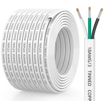 18 Gauge Marine Wire, 18/3 Triplex Marine Grade Cable, IP68 Waterproof/Oxygen-Fr
