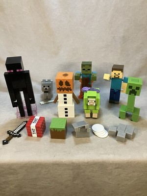 Lot Of 7 Large Minecraft Figures/ Enderman/Wolf/snow Golem/Sheep/Steve/Creeper+