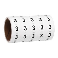 0.6" Small Round Number Stickers Roll, 1000 Pcs Circle Labels, Black Number 3