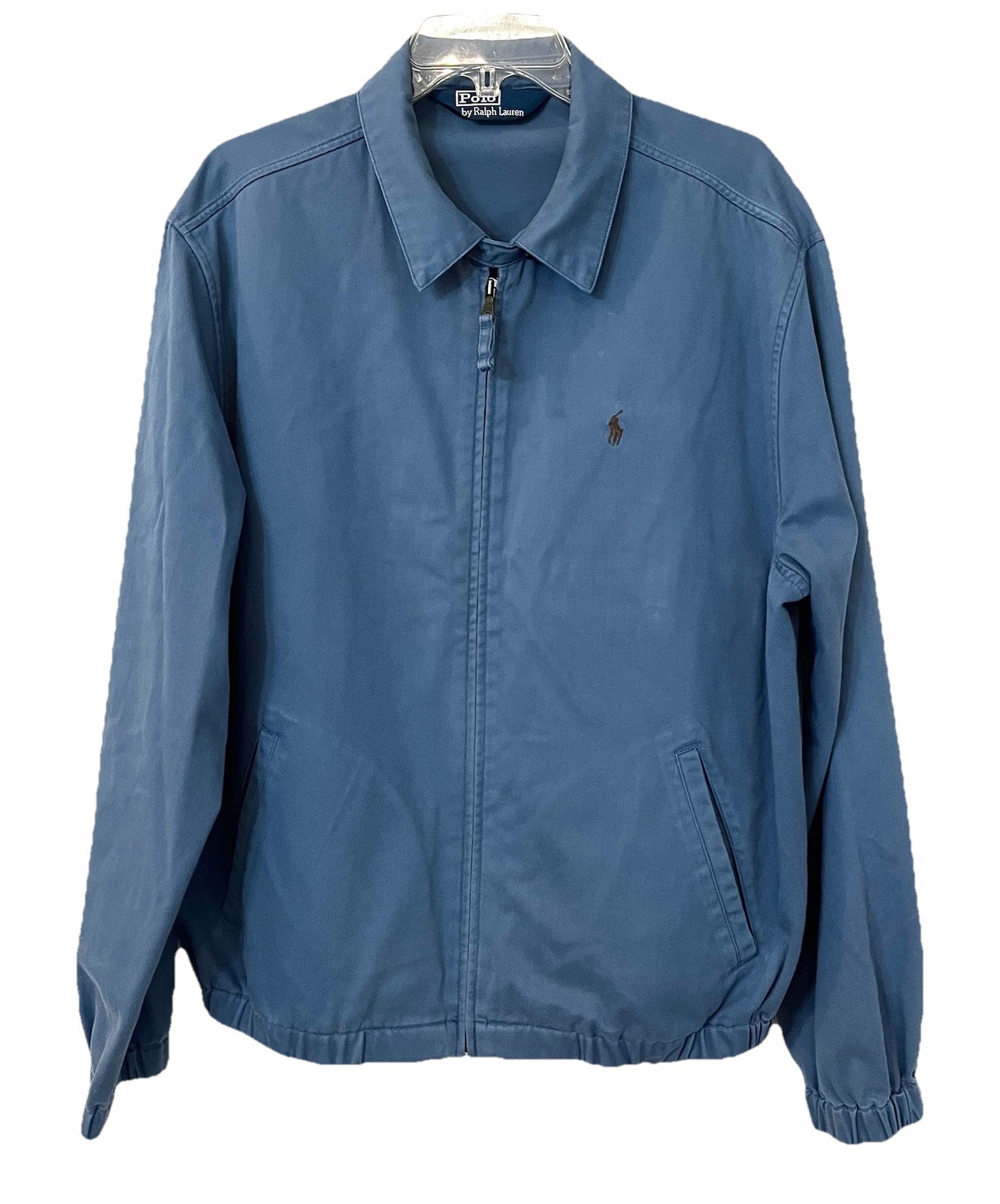 VTG Polo Ralph Lauren Lg Cotton Twill Harrington Bomber Jacket Blue Unlined Zip