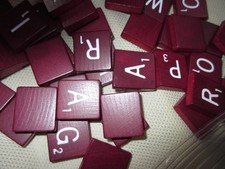 100 Maroon Wood Letter Scrabble Tiles from  D...