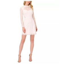 Adrianna Papell Womens Illusion Cutout Beaded Lace Mini Dress Size 10 New NWT