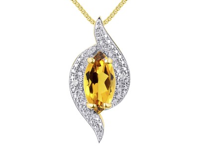 RYLOS CITRINE & DIAMOND MARQUISE GEMSTONE NECKLACE 18'' YELLOW GOLD PLATED SILVER