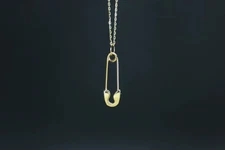 18K Yellow Gold Over Paper Clip Safety Pin Pendant Necklace with 18" Chain