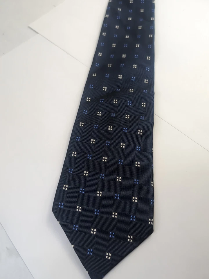 Corbata vintage Lauren Ralph Lauren etiqueta verde para hombre azul oscuro con patrón blanco azul Foto 3 de 4