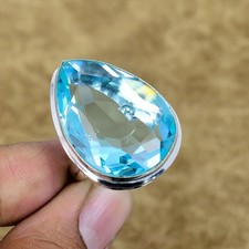 Natural Swiss Blue Topaz Pear Gemstone Adjustable Ring 925 Sterling Silver Gifts
