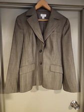 Ann Taylor Blazer Brown Tan Strip 2 Button Size 12 Ladies Jacket