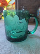 Vintage Etched Moose Green Drinking Cup Mug with Handle Made in USA 4"