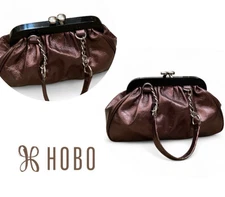 HOBO INTERNATIONAL Bronze Metallic Patent Leather Kisslock Satchel VGC