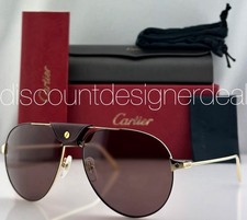 Cartier Sunglasses Men Gold Metal Burgundy Lens Aviator 61mm CT0038S 011 NEW