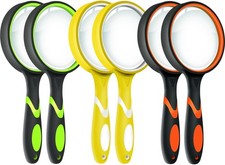 6 Pack Magnifying Glass, 10X Non-Slip Handheld Reading Magnifier for Kids and...