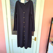 New Look Maternity Black Ribbed Shirt Dress V-Neck Long Sleeve Knit Midi UK 18