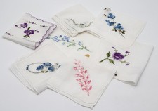 Lot of 7 Vintage Embroidered Handkerchiefs Floral Designs Various Sizes  Styles