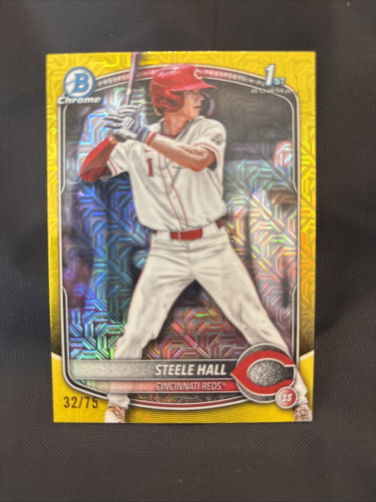 STEELE HALL 2025 BOWMAN CHROME DRAFT 1ST YELLOW MEGA BOX REFRACTOR PARALLEL /75