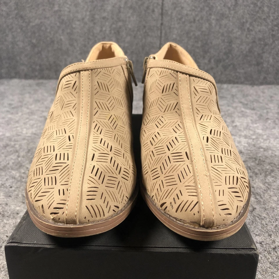 Botines restringidos para mujer talla 9 bronceados corte láser geométrico cremallera lateral tacón bajo Foto 4 de 4