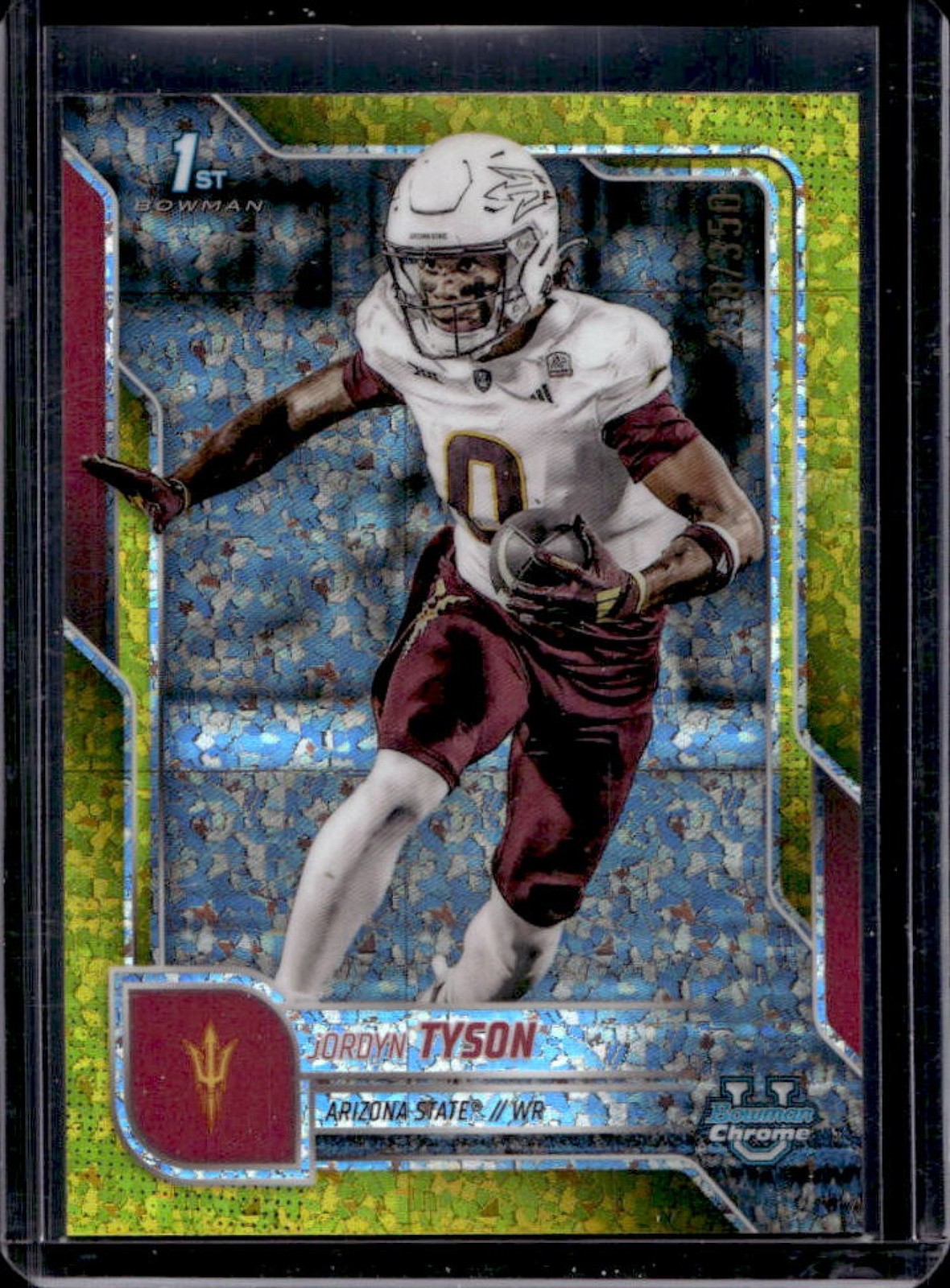 2025 Bowman Chrome U Jordyn Tyson Yellow Mini-Diamond Refractor 1st #258/350