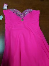 Morilee Sz 18 Gembust Neon Pink Prom/cocktail Gown /seethrough Overlay Pleatbust