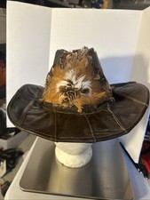 Western Patchwork Leather Cowboy Hat Feather Band Brown Sz Medium Made in Mexico