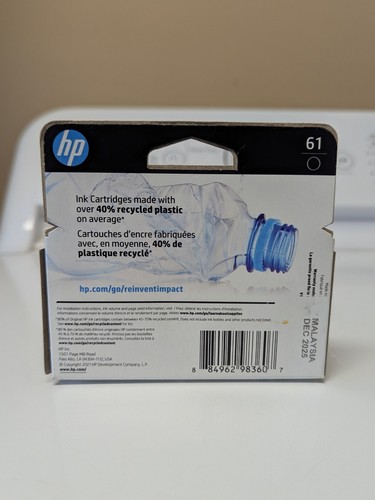 HP 61 Black Original Ink Cartridge, ~170 pages, CH561WN#140- EXP. Dec / 2025 - Afbeelding 5 van 6